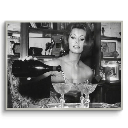 Sophia Loren Pouring Champagne - Fine Art