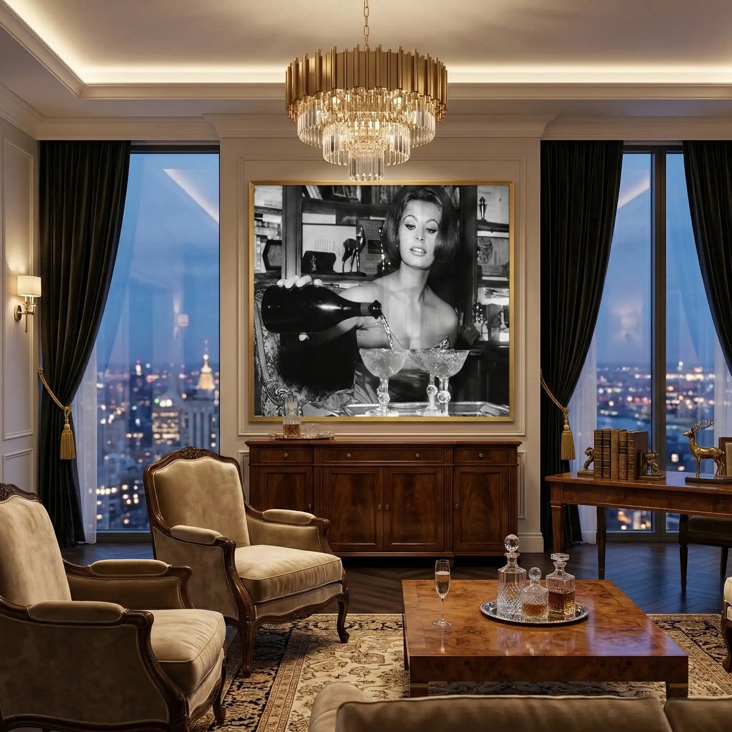 2Sophia Loren Pouring Champagne - Fine Art