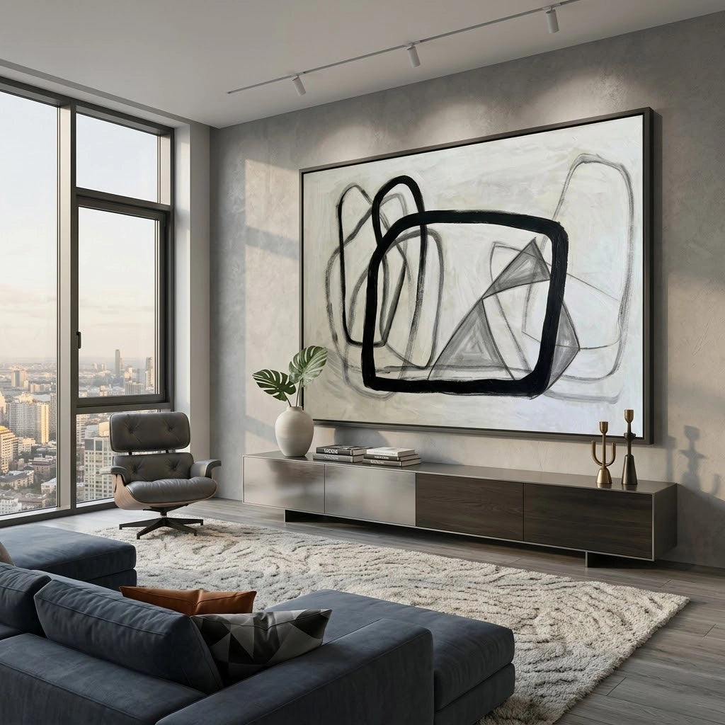 Minimalist Static Motion artwork with sleek lines and neutral tones for modern interiors