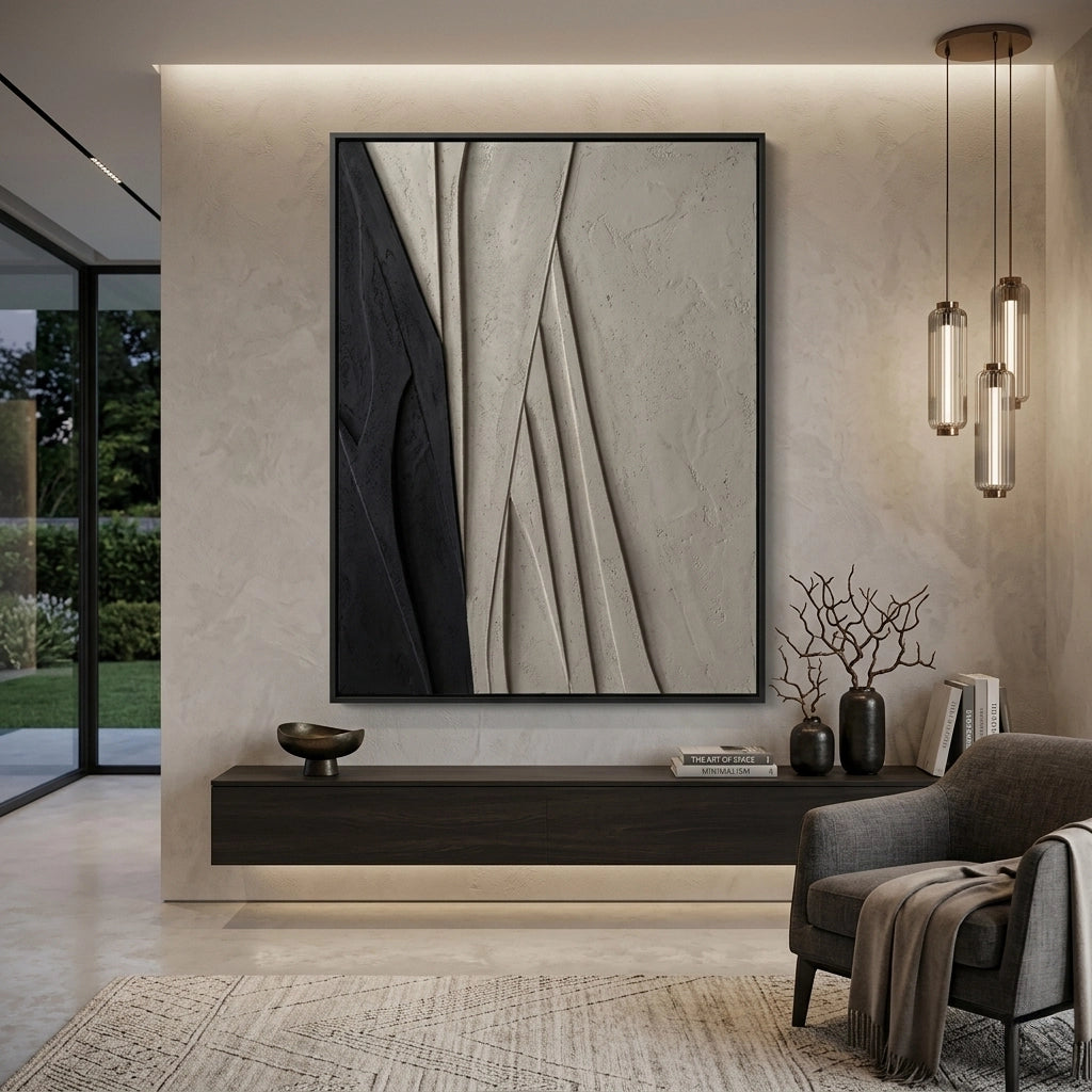 Textured stone crevasse wall art with natural earthy palette for luxury UAE interiors