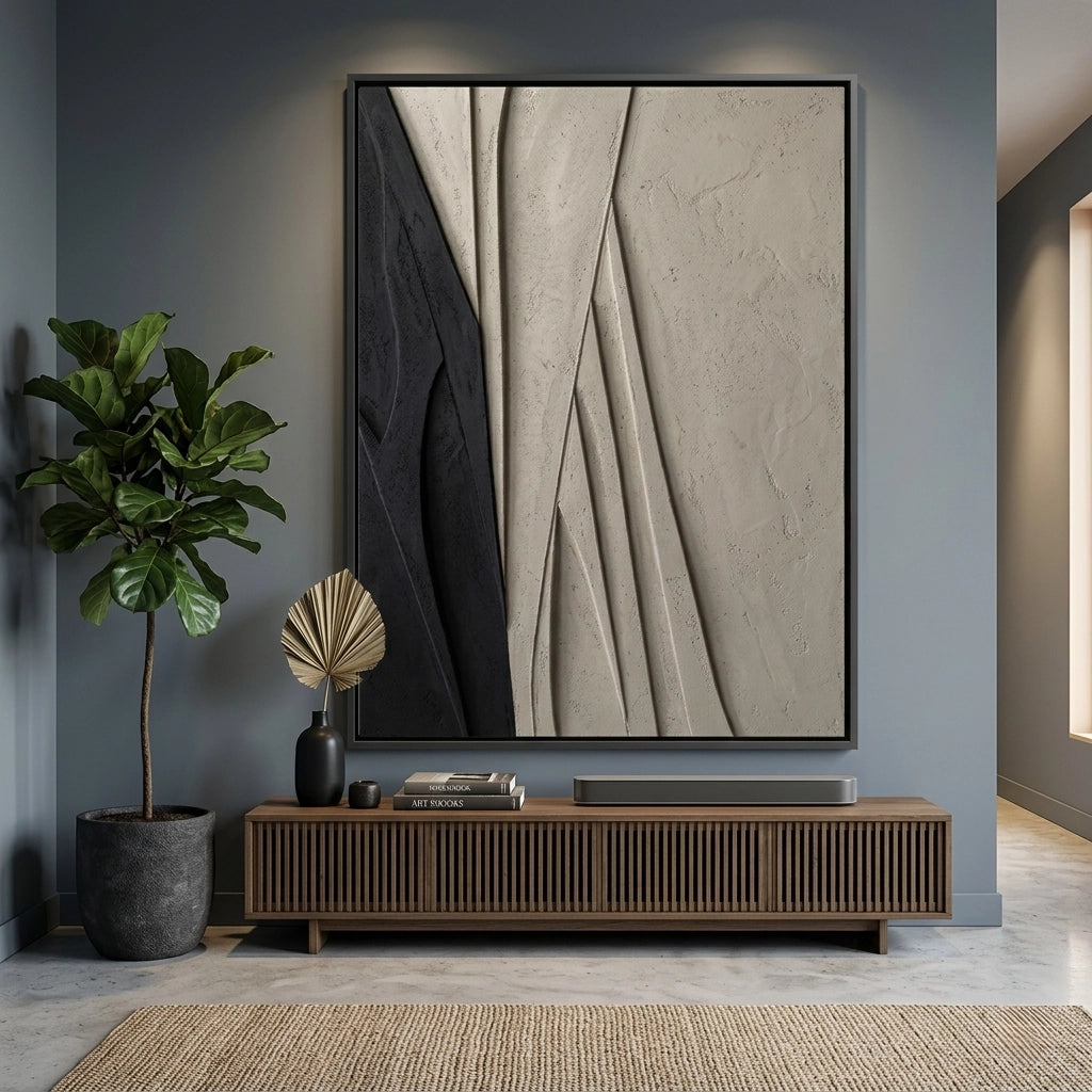 Elegant stone-inspired crevasse artwork adding raw texture to UAE living spaces