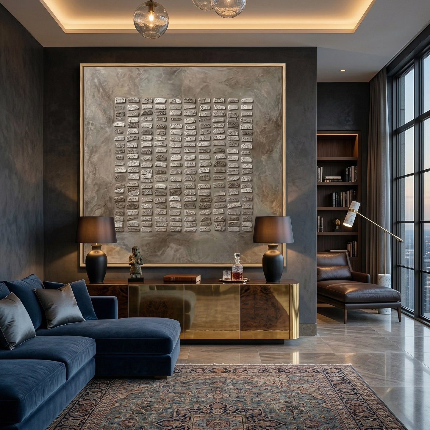 2Neutral Toned Stone Mosaic Painting for Scandi-Japandi UAE Homes