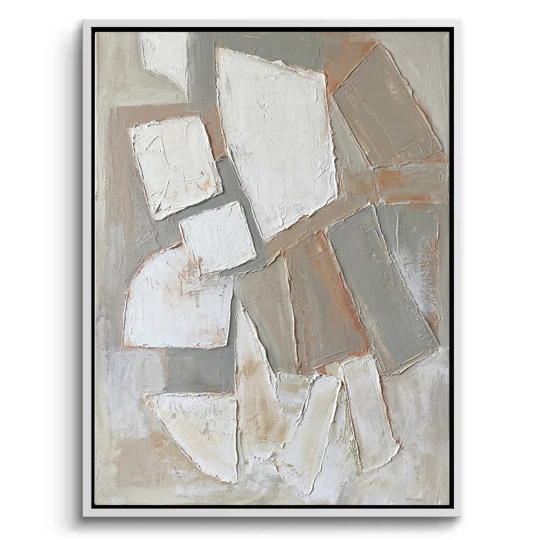 2Large 'Stone Mosaic' 3D plaster art featuring hand-placed mineral fragments in a warm sandstone and bone palette, a sophisticated focal point for a luxury Dubai home.