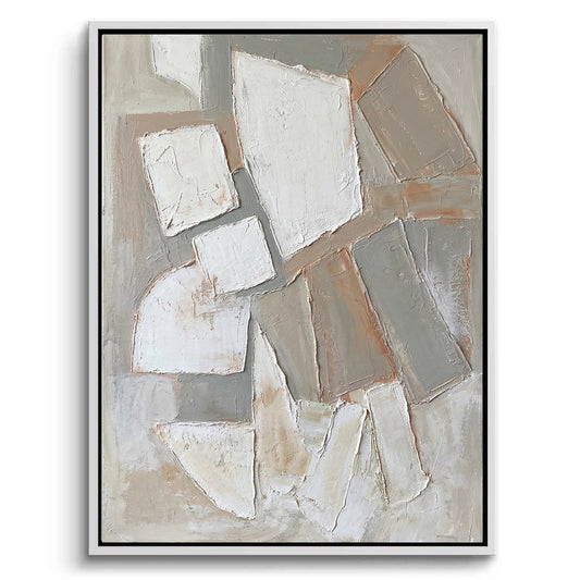 Large 'Stone Mosaic' 3D plaster art featuring hand-placed mineral fragments in a warm sandstone and bone palette, a sophisticated focal point for a luxury Dubai home.