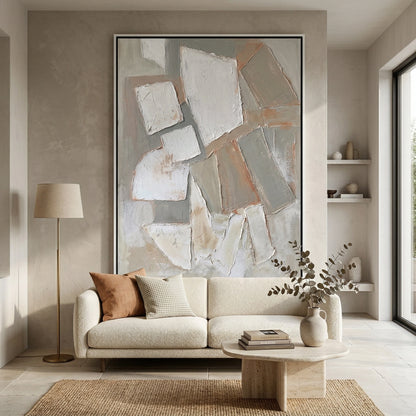 Sculptural 'Stone Mosaic' coffee table with a hand-assembled travertine tile inlay and matte mineral finish, a unique handcrafted furniture piece for high-end UAE interiors.