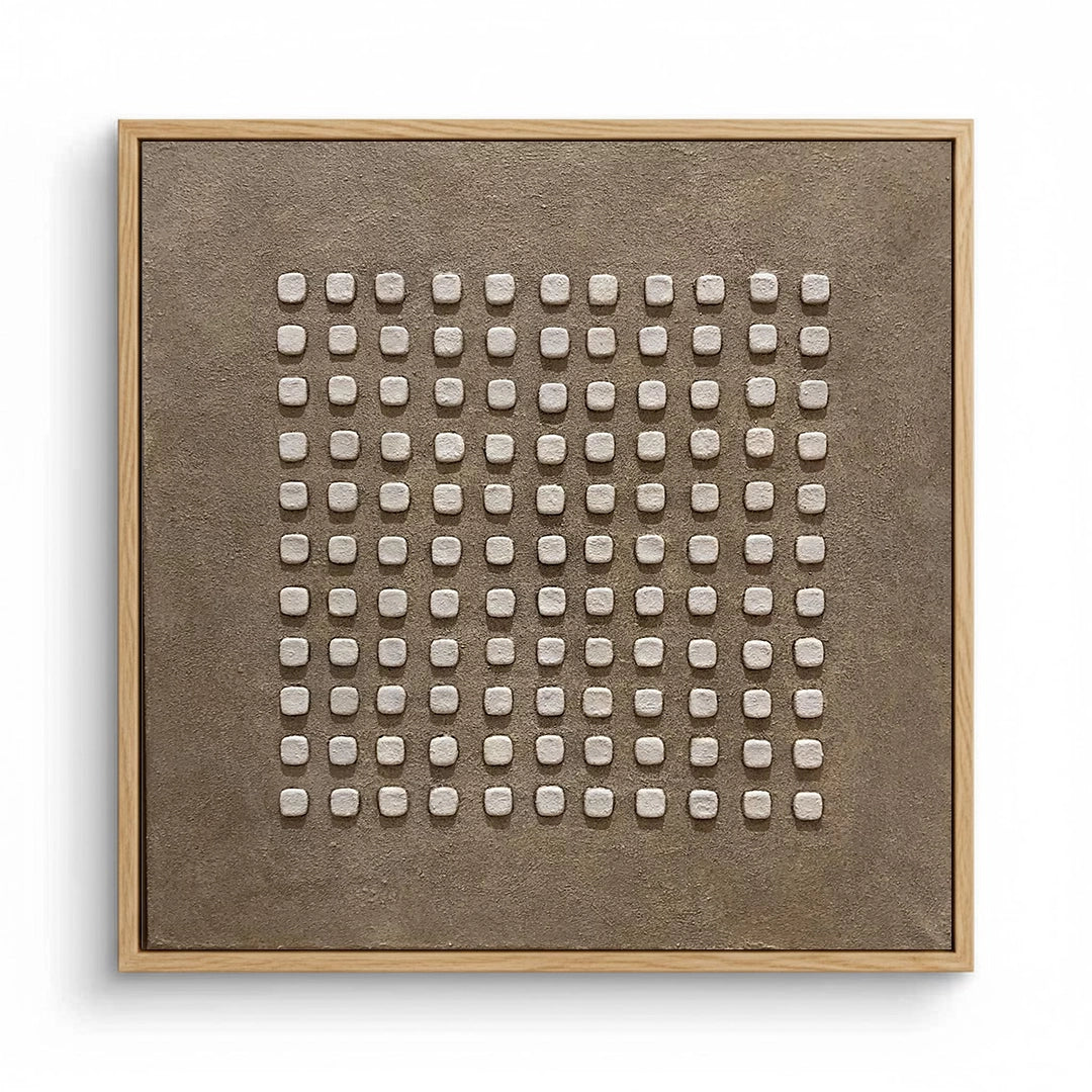 2Large 3D 'Stone Rhythm' plaster art featuring repetitive vertical ridges in a matte limestone finish, a sophisticated architectural statement for a luxury Dubai home.