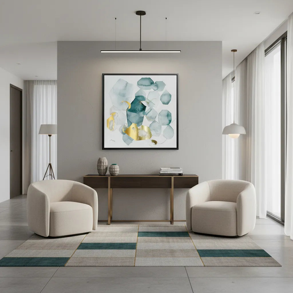 Teal Gold Abstract - Canvas - Jasmineart.ae