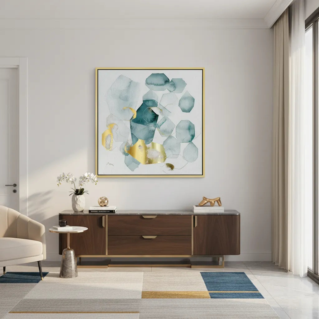 Teal Gold Abstract - Canvas - Jasmineart.ae