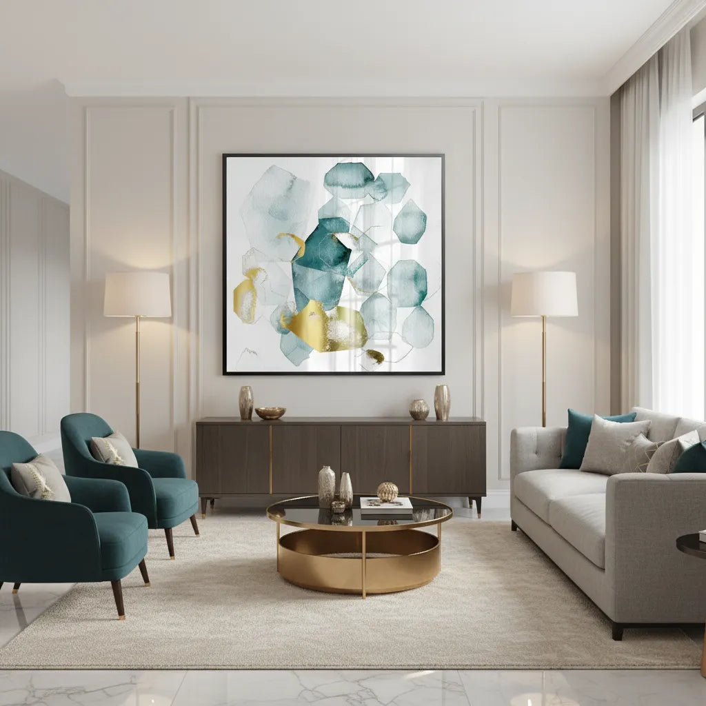 Teal Gold Abstract - Fine Art - Jasmineart.ae