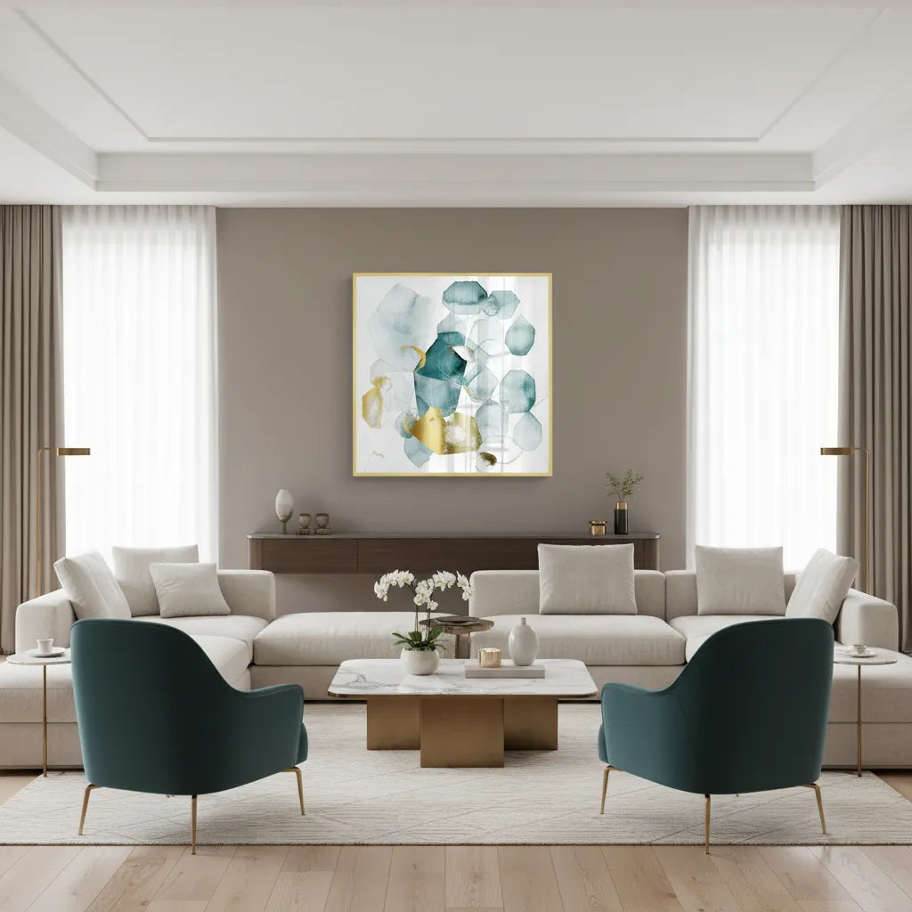 Teal Gold Abstract - Fine Art - Jasmineart.ae