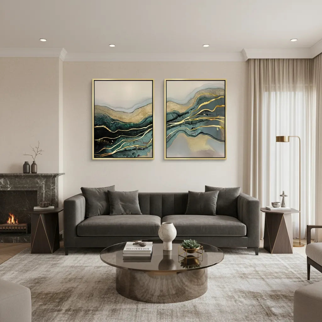 2Teal & Gold Set of 2 - Canvas