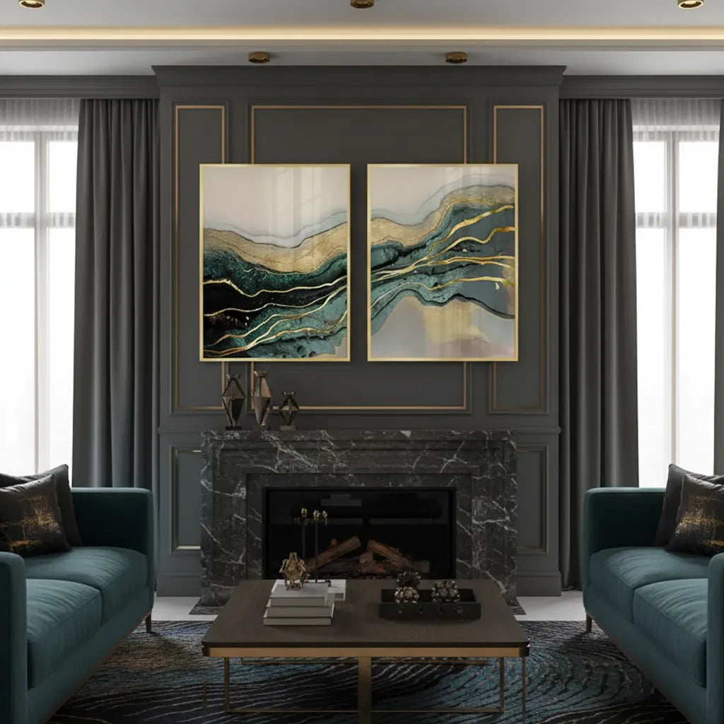 2Teal & Gold Set of 2 - Fine Art