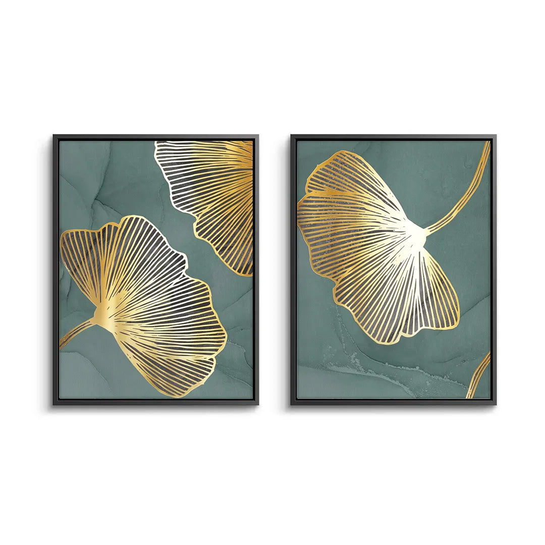 2Teal & Gold Ginkgo Set of 2 - Canvas