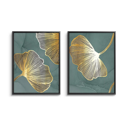 Teal & Gold Ginkgo Set of 2 - Canvas