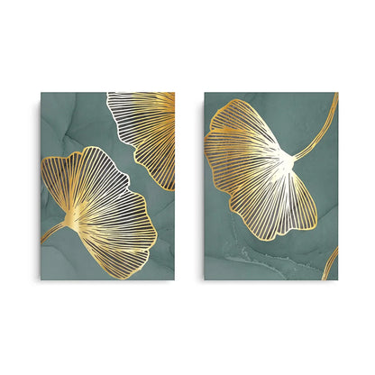 Teal & Gold Ginkgo Set of 2 - Canvas