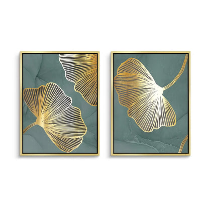 Teal & Gold Ginkgo Set of 2 - Canvas