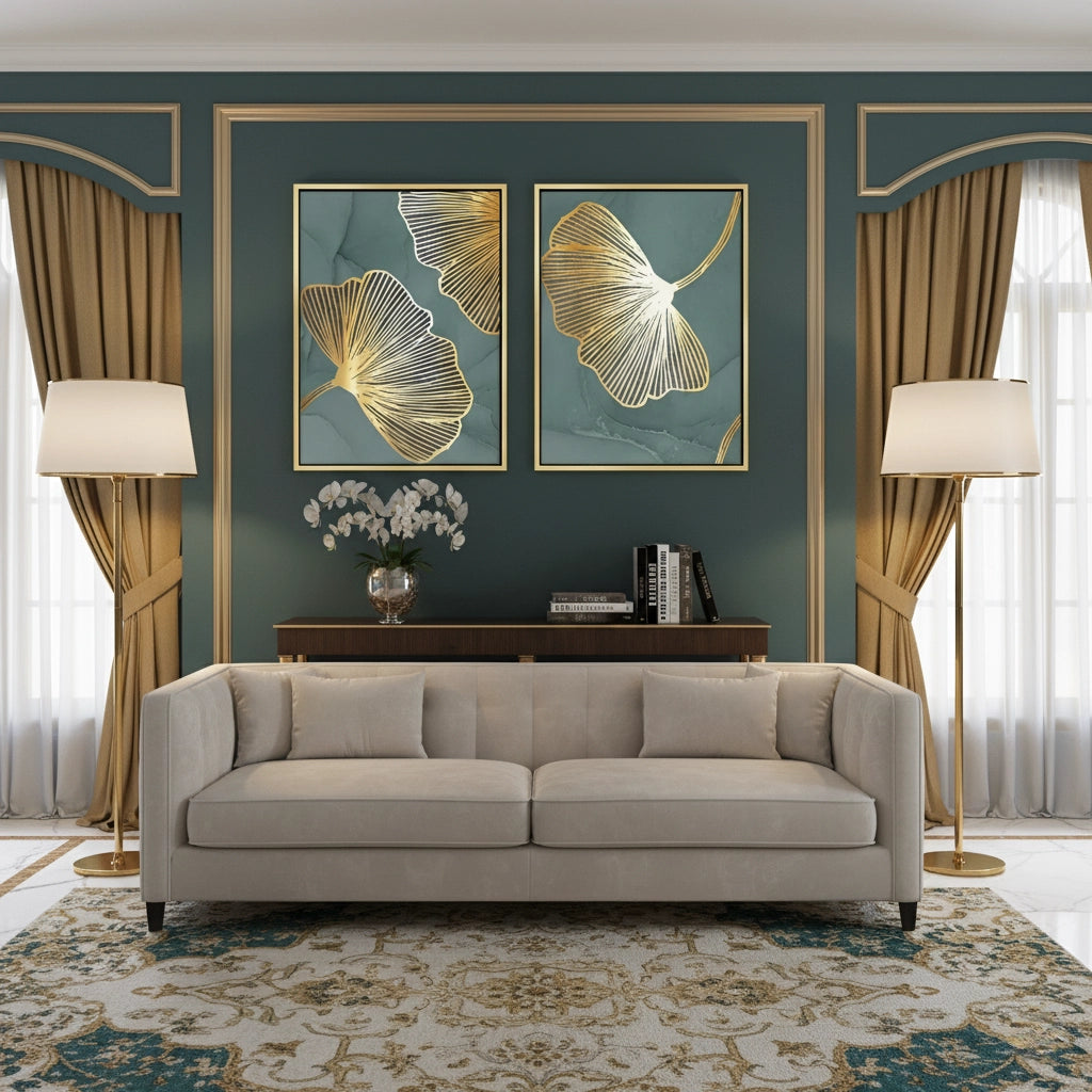 2Teal & Gold Ginkgo Set of 2 - Canvas