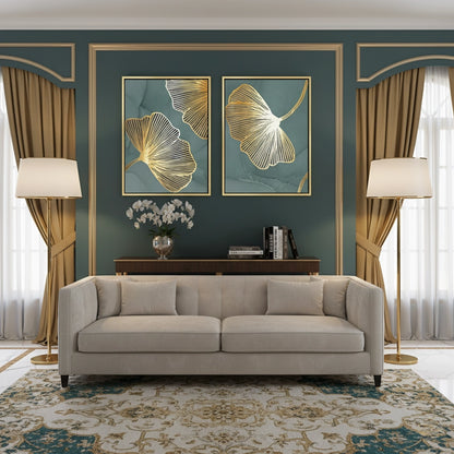 Teal & Gold Ginkgo Set of 2 - Canvas