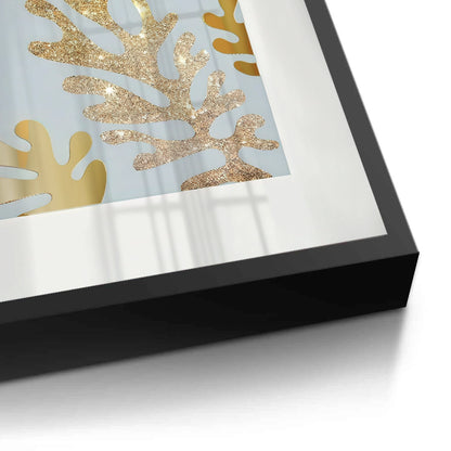 Gold Glitter Abstract Leaves Set of 2 - Fine Art