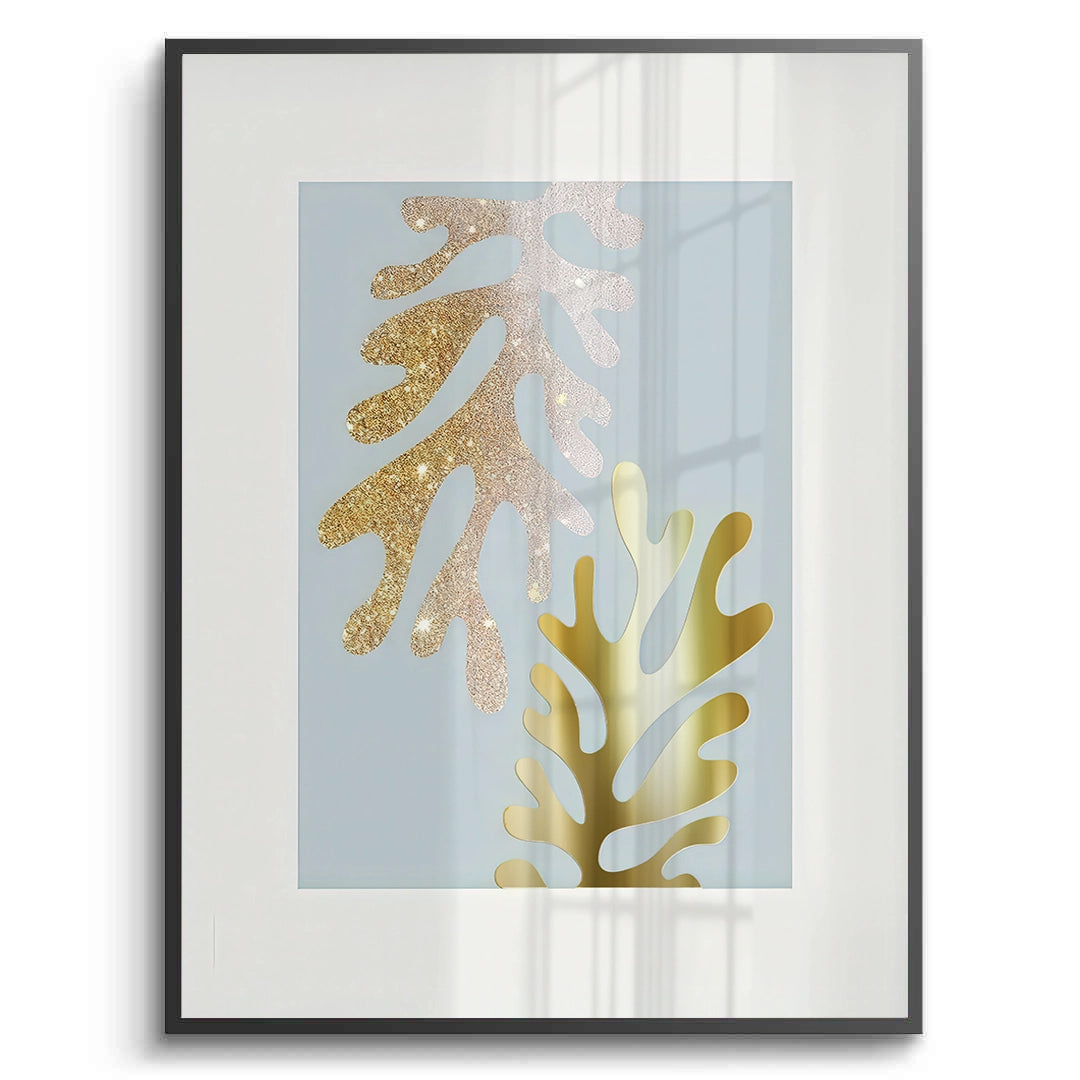 2Gold Glitter Abstract Leaves Set of 2 - Fine Art