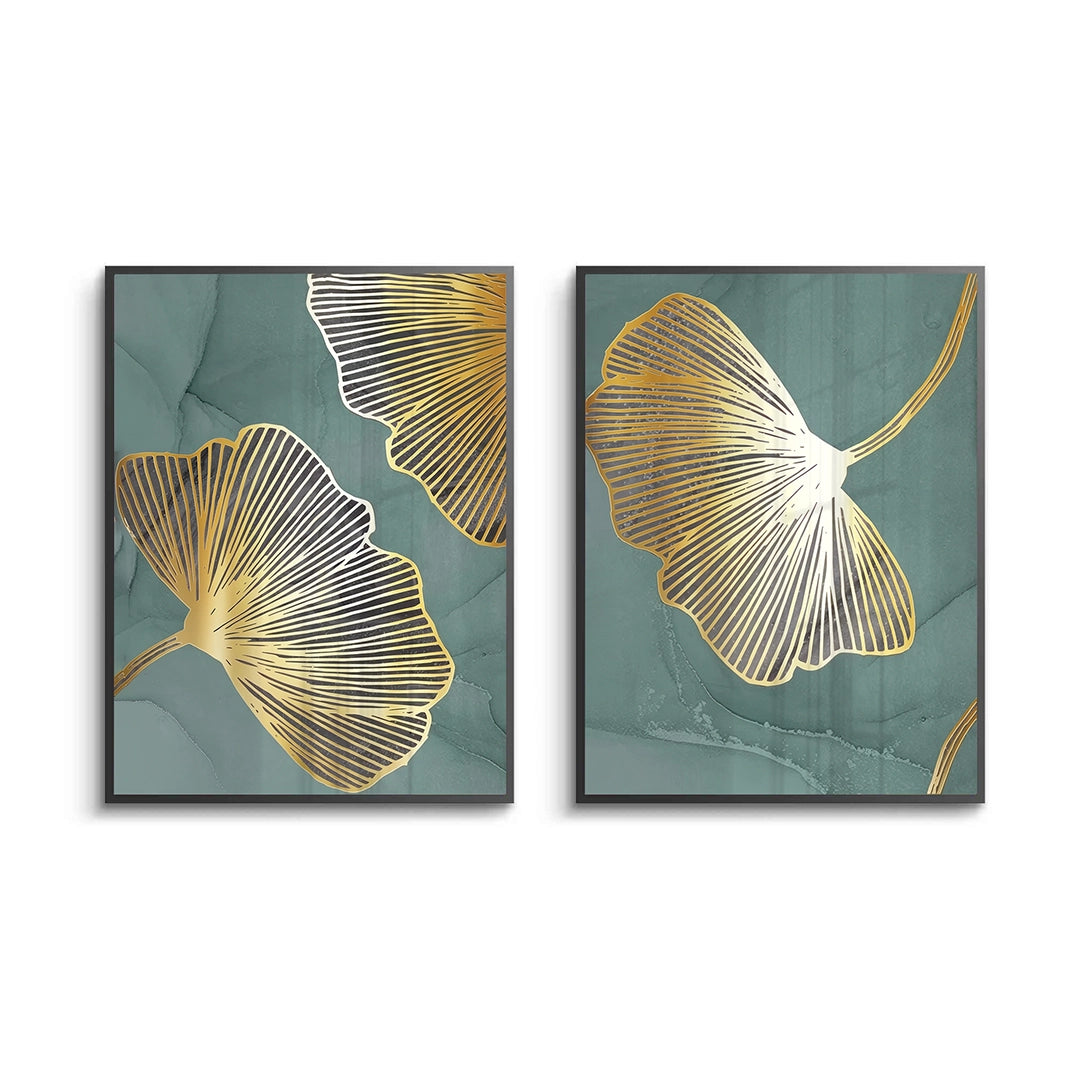 2Teal & Gold Ginkgo Set of 2 - Fine Art
