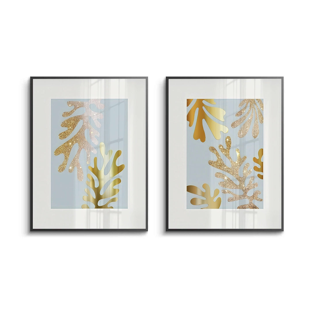 2Gold Glitter Abstract Leaves Set of 2 - Fine Art