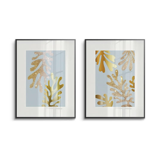 Gold Glitter Abstract Leaves Set of 2 - Fine Art