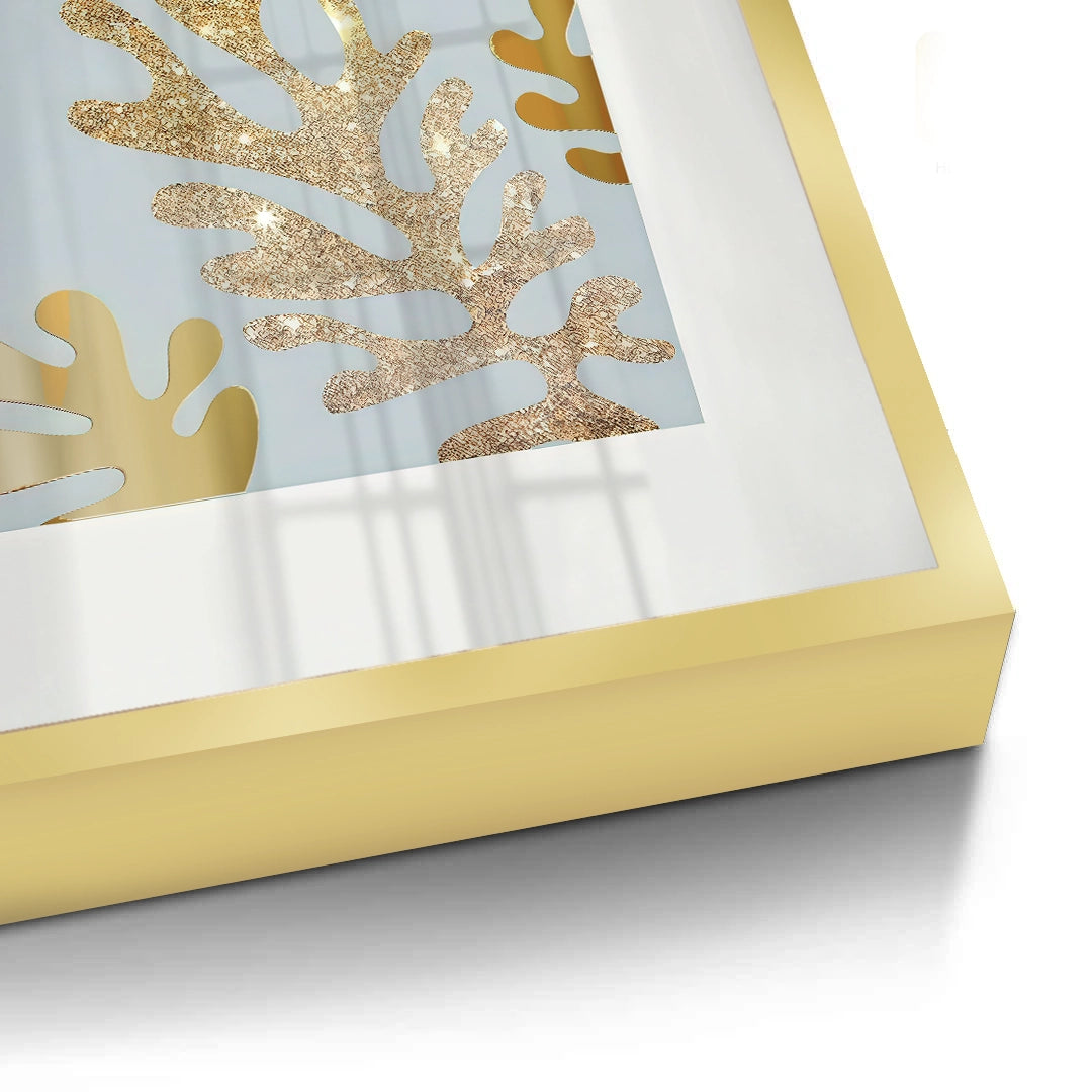 2Gold Glitter Abstract Leaves Set of 2 - Fine Art