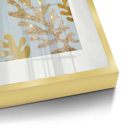 Gold Glitter Abstract Leaves Set of 2 - Fine Art