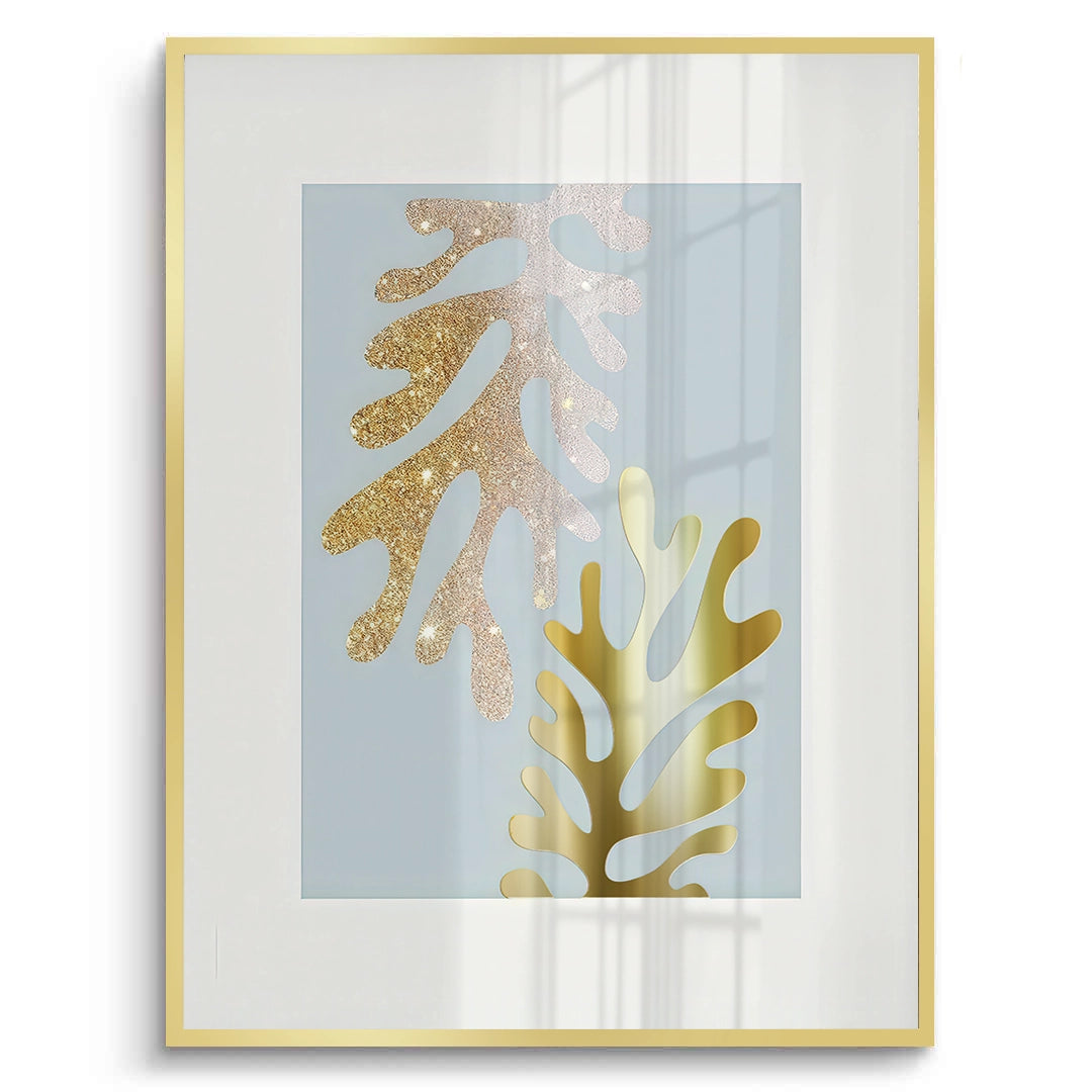 2Gold Glitter Abstract Leaves Set of 2 - Fine Art