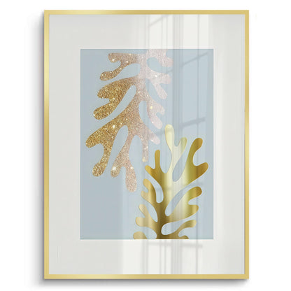 Gold Glitter Abstract Leaves Set of 2 - Fine Art