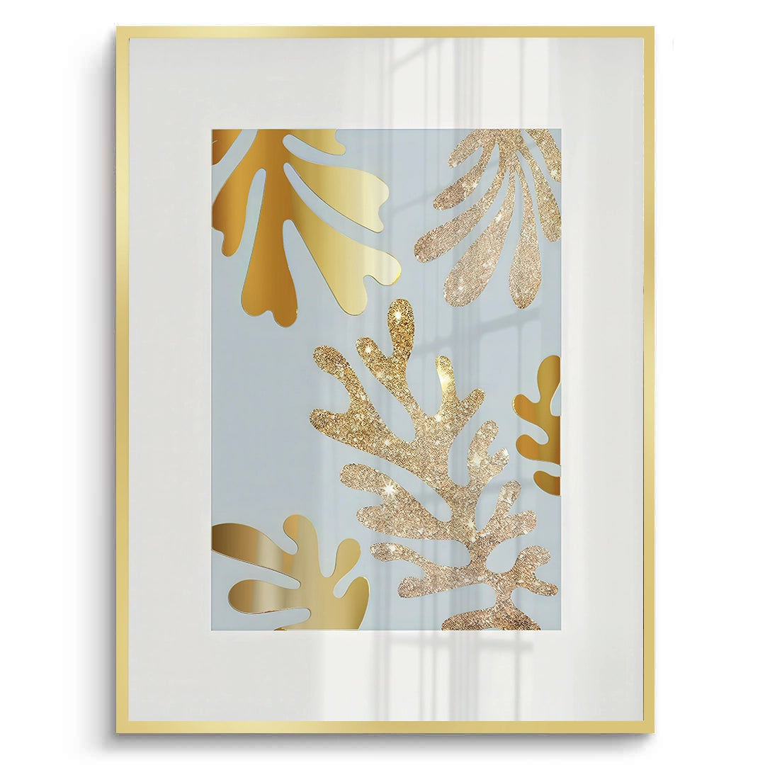2Gold Glitter Abstract Leaves Set of 2 - Fine Art