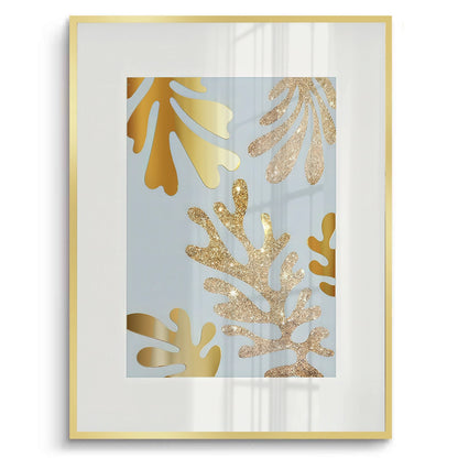 Gold Glitter Abstract Leaves Set of 2 - Fine Art