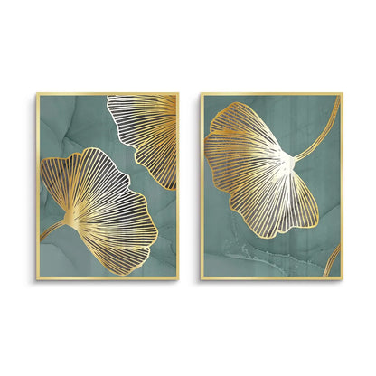 Teal & Gold Ginkgo Set of 2 - Fine Art