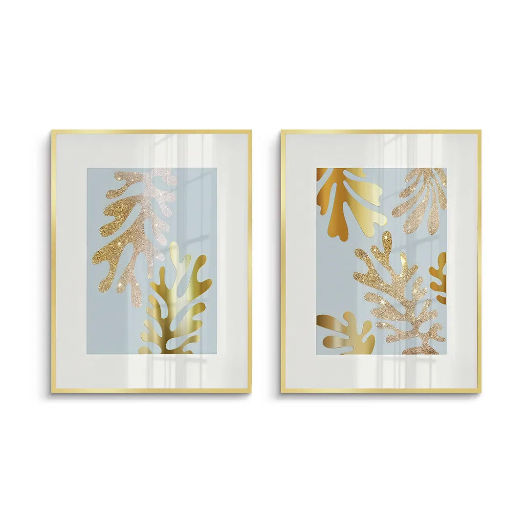 2Gold Glitter Abstract Leaves Set of 2 - Fine Art