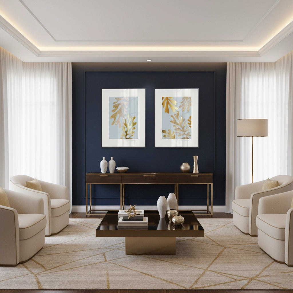 2Gold Glitter Abstract Leaves Set of 2 - Fine Art