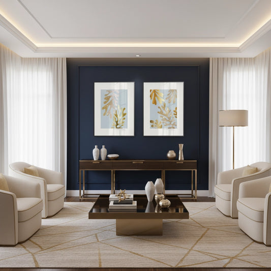 Gold Glitter Abstract Leaves Set of 2 - Fine Art