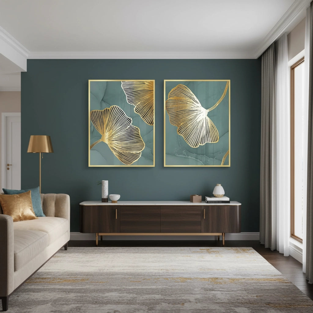 2Teal & Gold Ginkgo Set of 2 - Fine Art