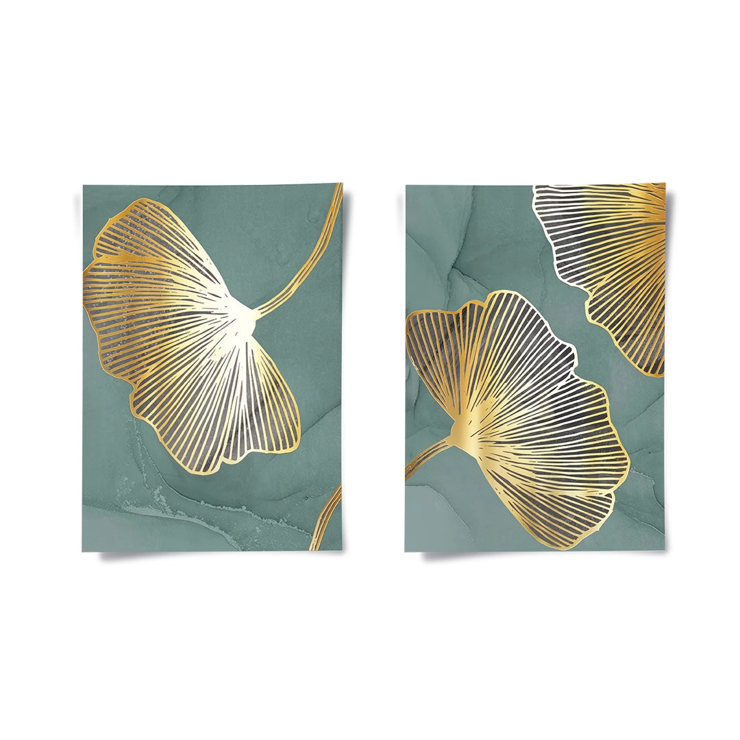 2Teal & Gold Ginkgo Set of 2 - Poster