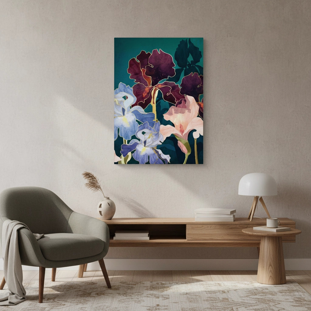 Teal and Burgundy Floral - Canvas - Jasmineart.ae