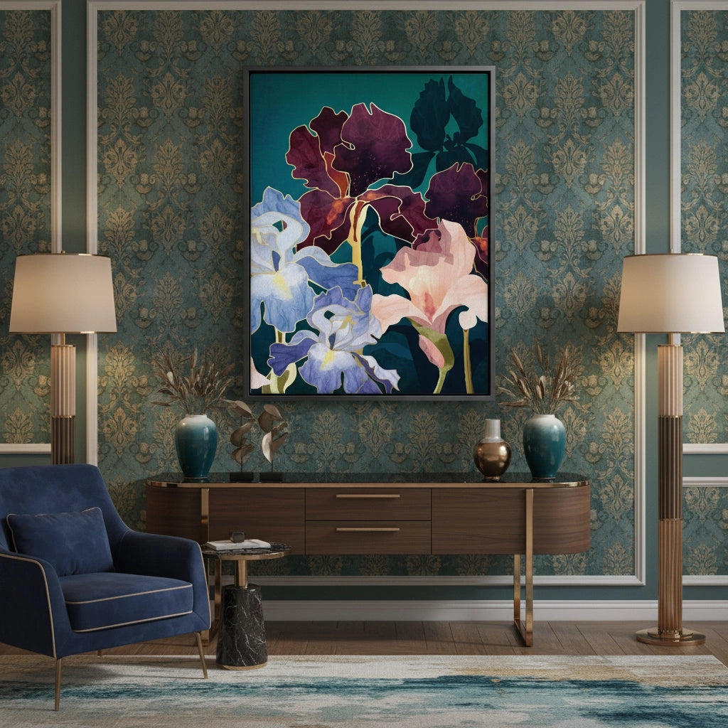 2Teal and Burgundy Floral - Canvas