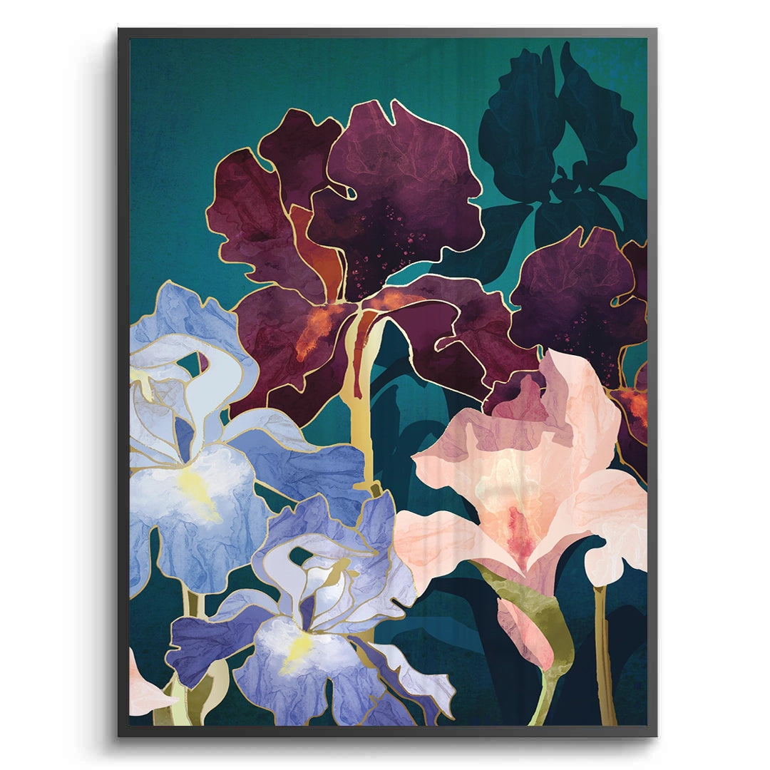 2Teal and Burgundy Floral - Fine Art