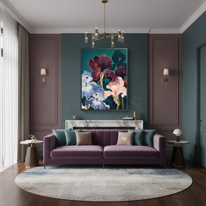 Teal and Burgundy Floral - Fine Art