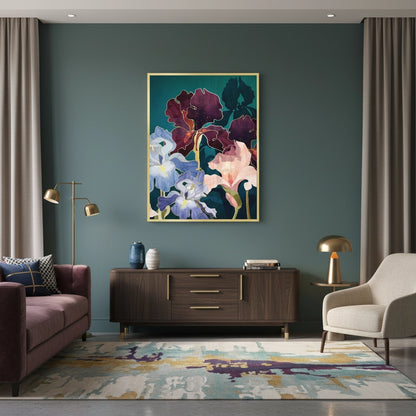 Teal and Burgundy Floral - Fine Art