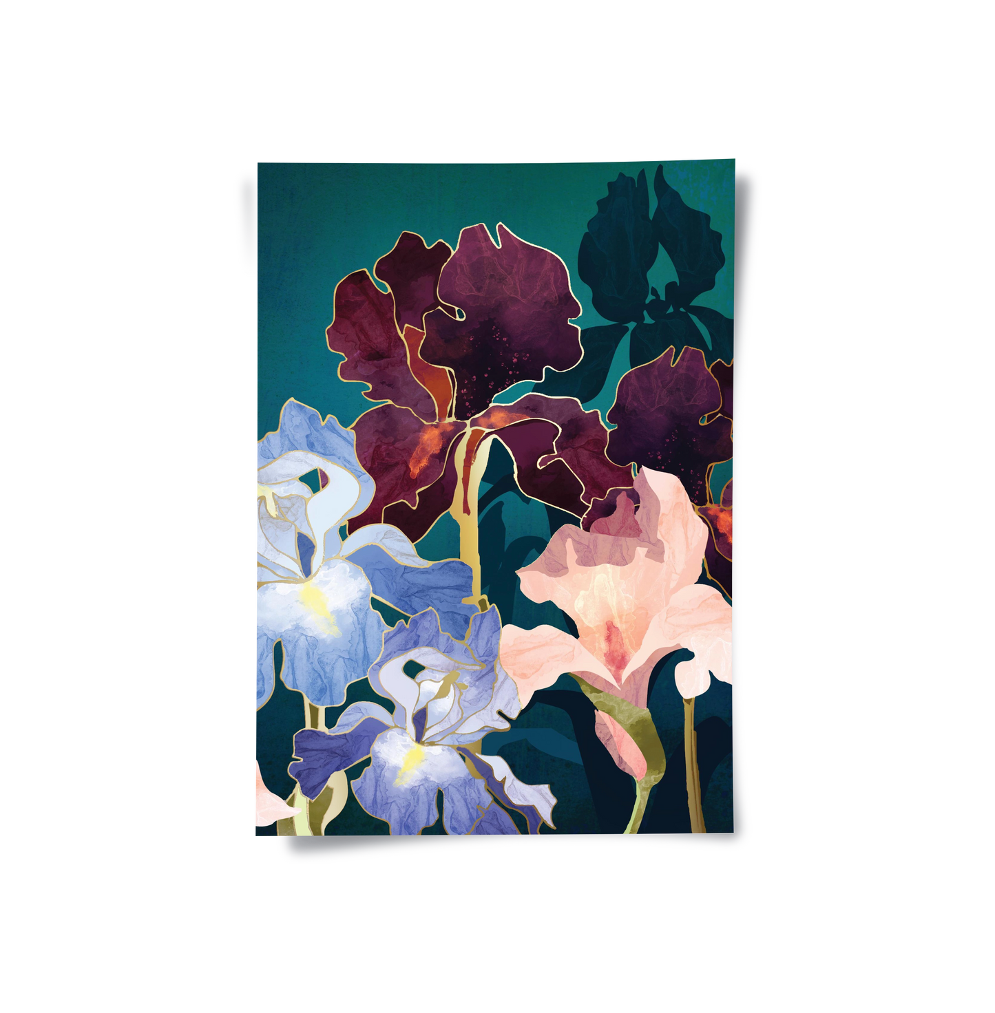 2Teal and Burgundy Floral - Poster