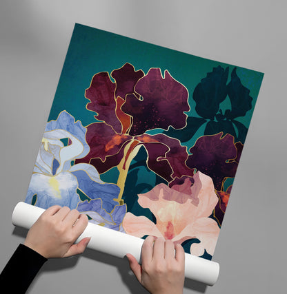 Teal and Burgundy Floral - Poster