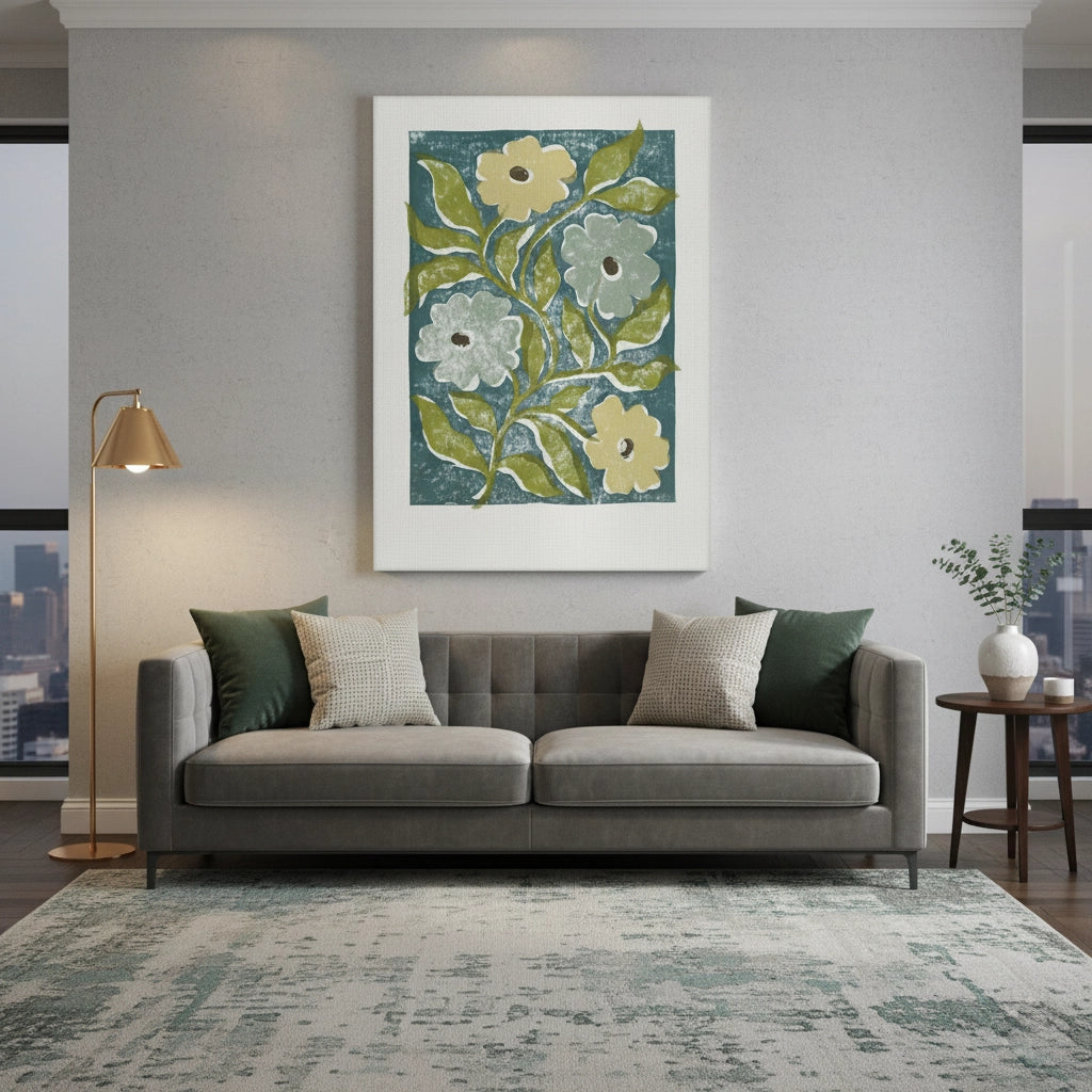 Teal and Sage Green Abstract Floral - Canvas - Jasmineart.ae