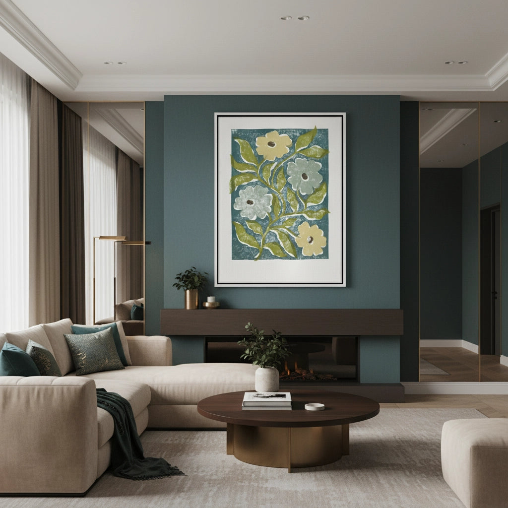 2Teal and Sage Green Abstract Floral - Canvas