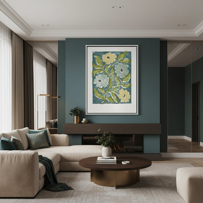 Teal and Sage Green Abstract Floral - Canvas