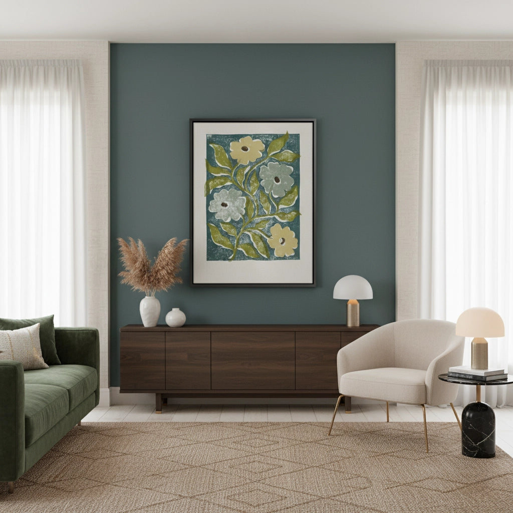 2Teal and Sage Green Abstract Floral - Canvas